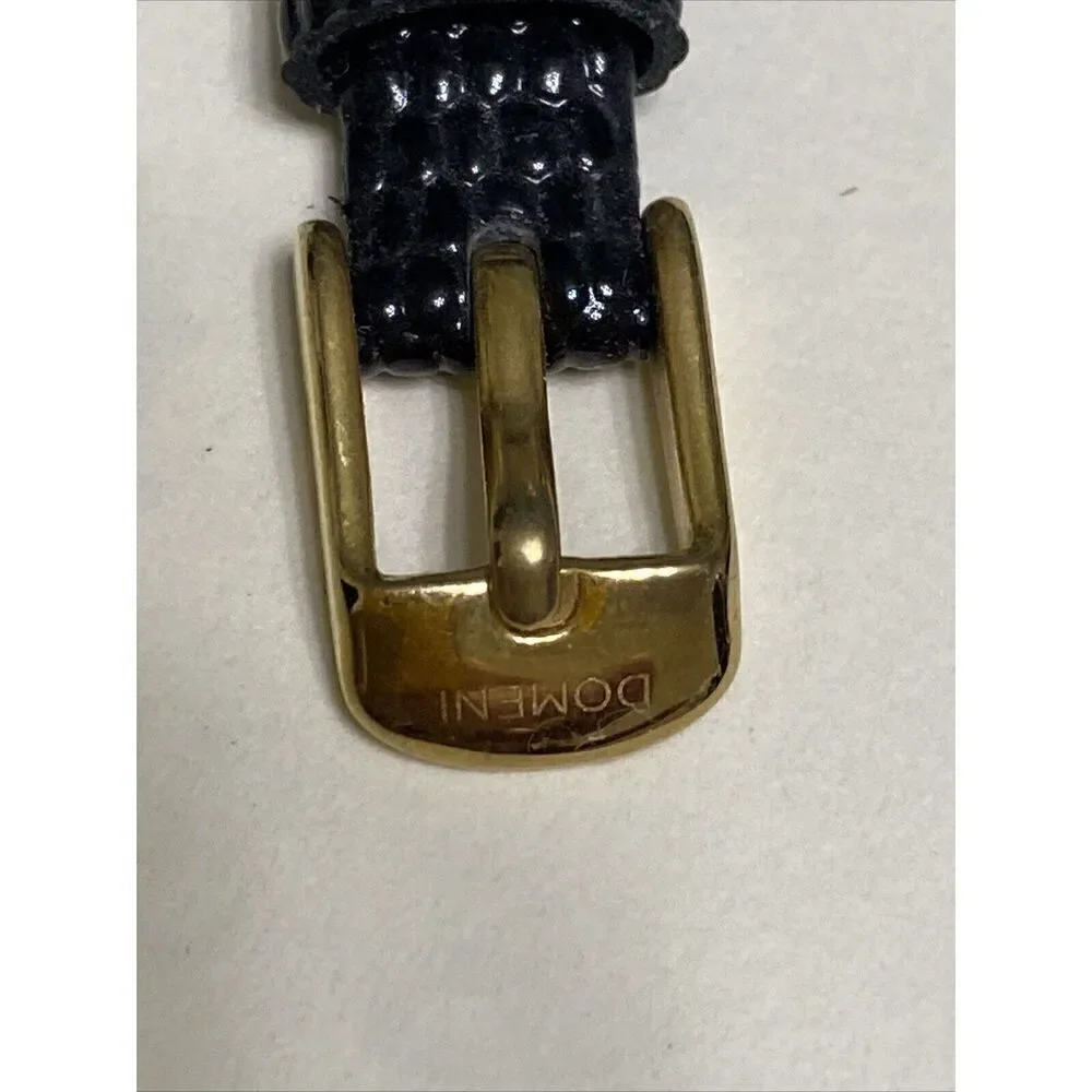 Ladies Domeni Black‎ & Gold Watch Pebbled Leather Band VX10 Movement